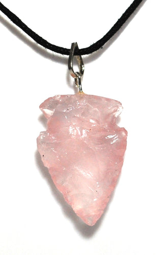 Rose Quartz Raw Crystal Arrowhead Pendant & 18