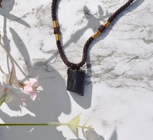 Raw Black Tourmaline Crystal Pendant & Extendable Cord Necklace