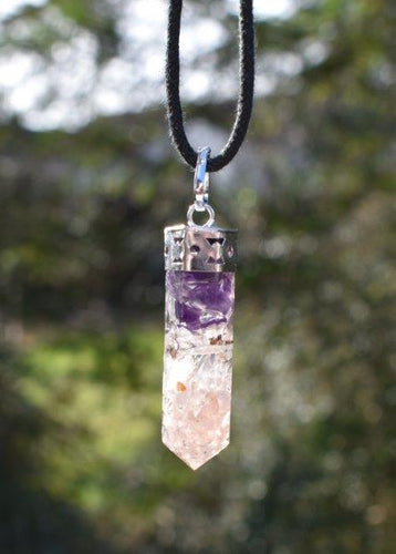 Amethyst, Clear Quartz & Rose Quartz Crystals Orgone Orgonite Pendant Necklace |Reiju