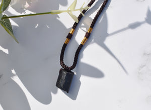 Raw Black Tourmaline Crystal Pendant & Extendable Cord Necklace