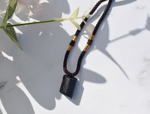 Raw Black Tourmaline Crystal Pendant & Extendable Cord Necklace