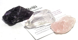 RAC Rose Quartz Amethyst & Clear Quartz Natural Crystal Chunk Set