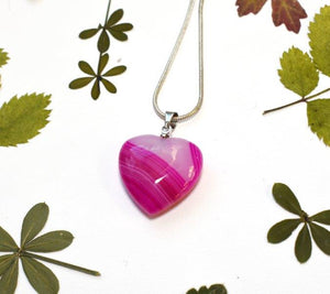 Pink Agate Crystal Heart Pendant