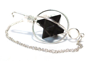 Black Tourmaline & Clear Quartz Crystal 'Spinning' Merkaba Dowsing Pendulum Point