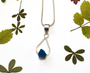 Cavansite Natural Blue Crystal 925 Sterling Silver Pendant & Necklace Inc Gift Box & Benefits Tag