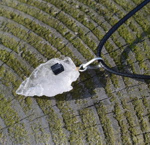 Clear Quartz & Black Tourmaline Natural Arrowhead Pendant Necklace