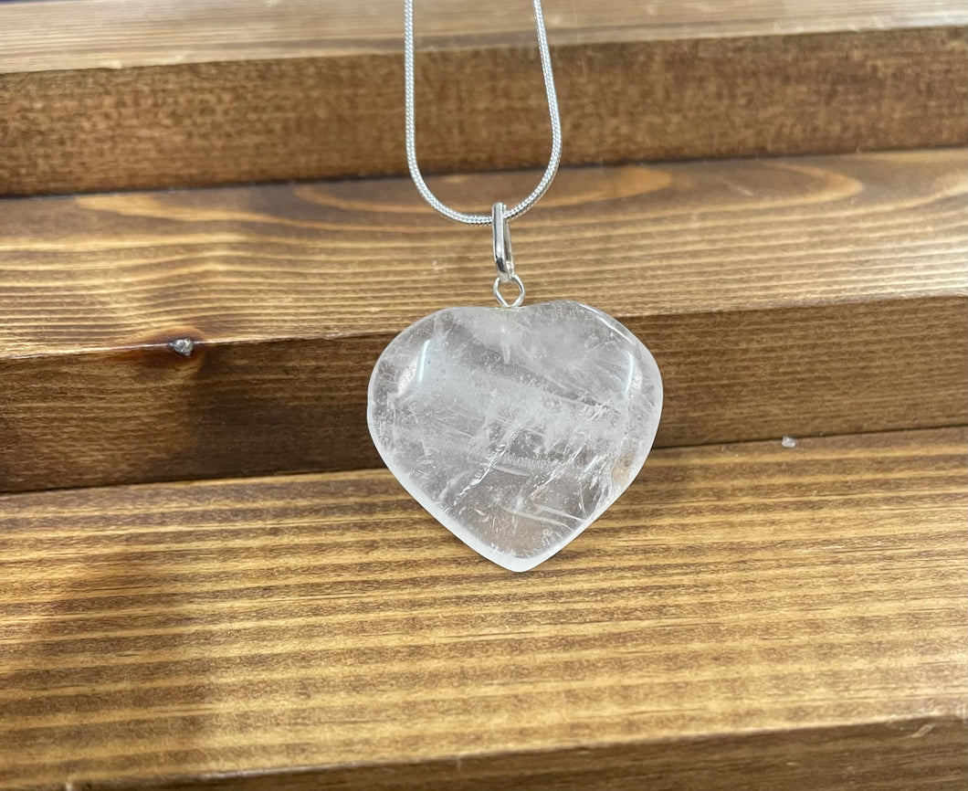 Clear Quartz Polished Crystal Stone Heart Pendant