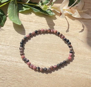 Rhodonite Natural Crystal Small Beads Stone Elasticated Bracelet