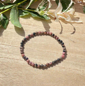 Rhodonite Natural Crystal Small Beads Stone Elasticated Bracelet