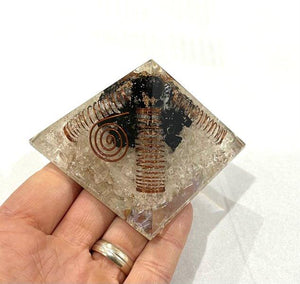 Clear Quartz & Black Tourmaline Natural Crystal Stones Orgone Orgonite Pyramid Gift