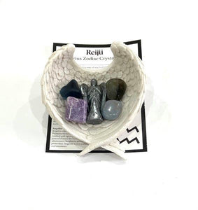 AQUARIUS Zodiac Star Sign Gift Box, Protection Stone, Angel Wing Dish, January February Birthday