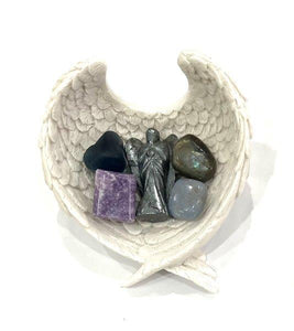 AQUARIUS Zodiac Star Sign Gift Box, Protection Stone, Angel Wing Dish, January February Birthday