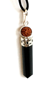 Black Tourmaline With Rudraksha Seed Crystal Pendant