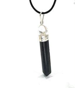 Black Tourmaline Pendant with Clear Quartz Sphere & Cord Necklace