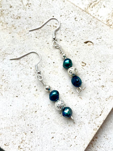 Teal Coloured Freshwater Pearl Beaded Earrings