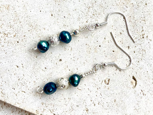 Teal Coloured Freshwater Pearl Beaded Earrings