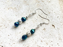 Load image into Gallery viewer, Teal Coloured Freshwater Pearl Beaded Earrings