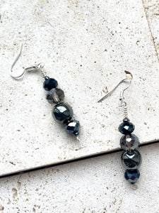 Hematite & Black Tourmaline Crystal Beaded Earrings