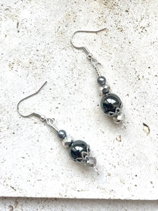 Hematite & Czech Crystal Crystal Beaded Earrings