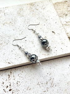 Hematite & Czech Crystal Crystal Beaded Earrings