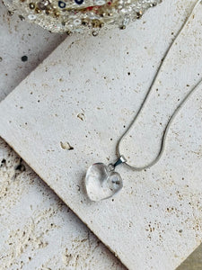 Clear Quartz Polished Crystal Stone Heart Pendant Including Chain
