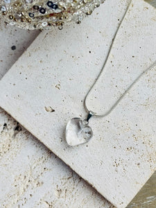 Clear Quartz Polished Crystal Stone Heart Pendant Including Chain