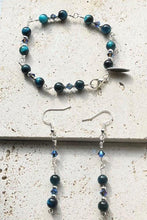 Load image into Gallery viewer, Blue Tigers Eye Polished Natural Beads With Swarovski Crystals Handmade Nickle Free Bracelet &amp; Earring Set In Gift Box