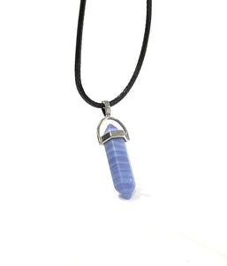 Blue Lace Agate Small Crystal Stone Pendant Necklace