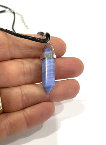 Blue Lace Agate Small Crystal Stone Pendant Necklace