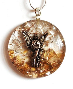 Archangel Uriel Citrine & Clear Quartz Crystal Orgone Pendant And Silver Chain - Krystal Gifts UK