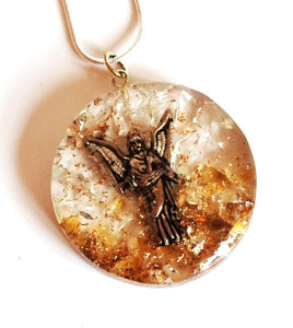 Archangel Uriel Citrine & Clear Quartz Crystal Orgone Pendant And Silver Chain - Krystal Gifts UK