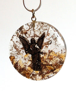 Archangel Uriel Citrine & Clear Quartz Crystal Orgone Pendant And Silver Chain - Krystal Gifts UK
