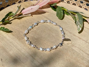 Real Freshwater Pearl Bracelet, June Birthstone, Swarovski Crystal Bracelet For Women, Dainty Bride Jewelry, Bridesmaid Thank You Gift