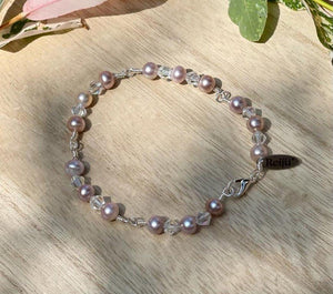 Real Freshwater Pink Pearl Bracelet, June Birthstone, Swarovski Crystal Bracelet For Women, Danity Bride Jewelry, Bridesmaid Thank You Gift