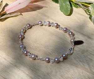 Real Freshwater Pink Pearl Bracelet, June Birthstone, Swarovski Crystal Bracelet For Women, Danity Bride Jewelry, Bridesmaid Thank You Gift