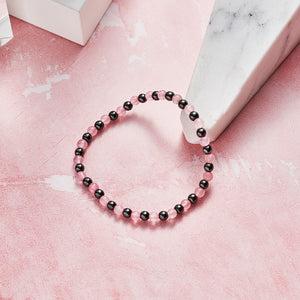 Rose Quartz & Hematite Crystal Beaded Bracelet - | reiju