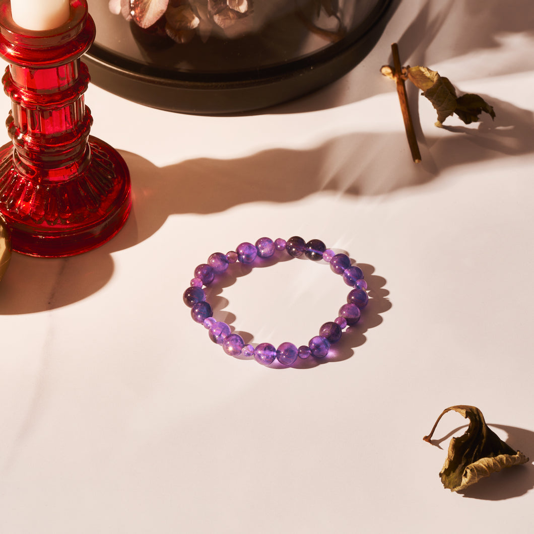 Amethyst Crystal Polished Beads Bracelet - | Reiju