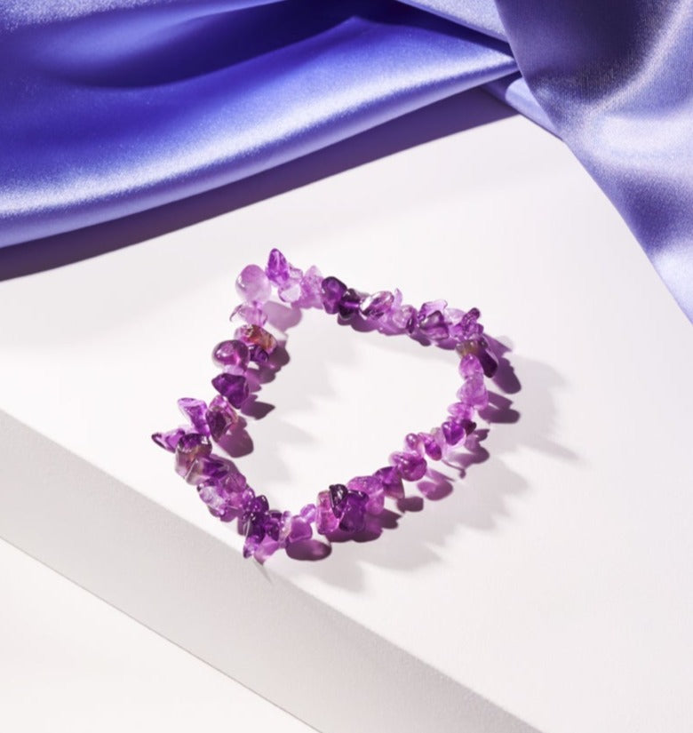 Amethyst Natural Crystal Stone Chips Power Bracelet For Calming