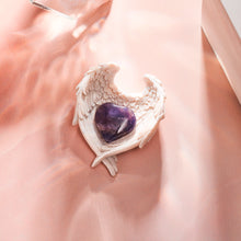 Load image into Gallery viewer, Reiki Amethyst Crystal Stone Heart In Stunning Detail Angel Wings Dish Gift Wrapped - An angel&#39;s love in a crystal dish