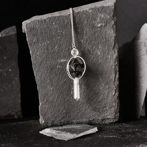 Black Tourmaline & Clear Quartz Crystal 'Spinning' Merkaba Dowsing Pendulum Point