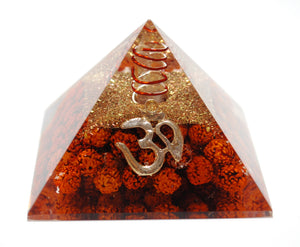 Clear Quartz & Rudraksha Seeds Large Orgone Pyramid With 'OM'
