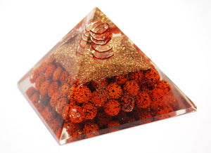 Clear Quartz & Rudraksha Seeds Large Orgone Pyramid With 'OM'