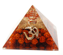 Load image into Gallery viewer, Clear Quartz &amp; Rudraksha Seeds Large Orgone Pyramid With &#39;OM&#39;