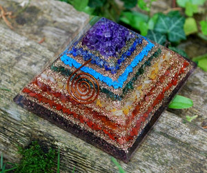 Large Natural Chakra Crystal Stones Layered Orgone/Orgonite Pyramid *SPIRITUAL PYRAMID* - | reiju