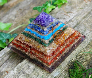 Large Natural Chakra Crystal Stones Layered Orgone/Orgonite Pyramid *SPIRITUAL PYRAMID* - | reiju