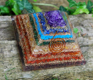 Large Natural Chakra Crystal Stones Layered Orgone/Orgonite Pyramid *SPIRITUAL PYRAMID* - | reiju