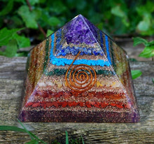 Load image into Gallery viewer, Large Natural Chakra Crystal Stones Layered Orgone/Orgonite Pyramid *SPIRITUAL PYRAMID* - | reiju