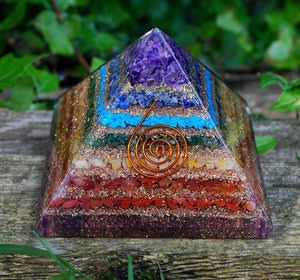 Large Natural Chakra Crystal Stones Layered Orgone/Orgonite Pyramid *SPIRITUAL PYRAMID* - | reiju