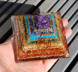 Large Natural Chakra Crystal Stones Layered Orgone/Orgonite Pyramid *SPIRITUAL PYRAMID* - | reiju