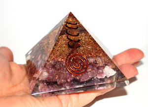 Large Lepidolite & Clear Quartz Crystal Stone  Orgone Pyramid